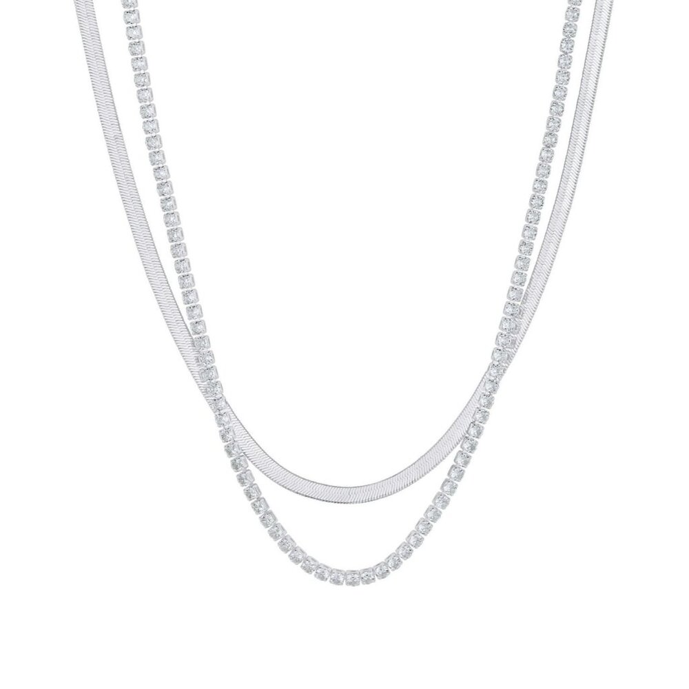 And‎ Now This Cubic Zirconia Tennis & Herringbone Link Layered Necklace NWT